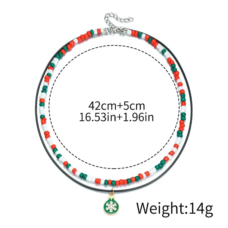 Christmas Themed Double Layered Necklace With Santa Claus Design Glass Beads Clavicle Chain Jewelry Accessory For Unisex Use