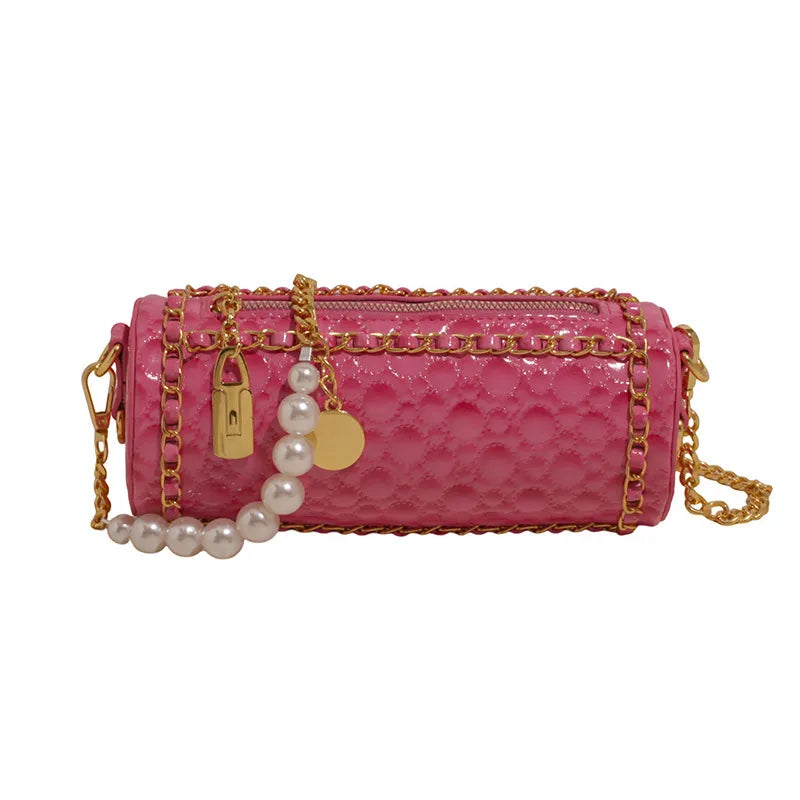 Fashionable Ladies' Mini Shoulder Bag New Style Trendy Crossbody Round Tube Bag PU Material Chain Element Single Strap