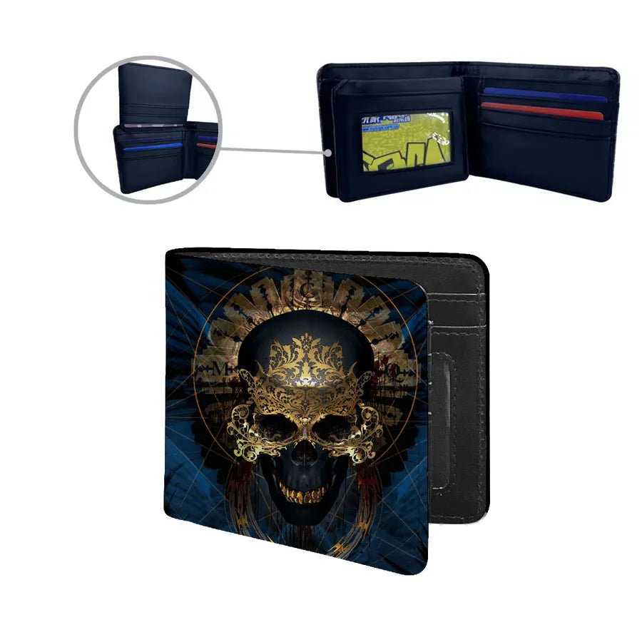 Men's Floral Skull Pu Leather Flip Cover Wallets