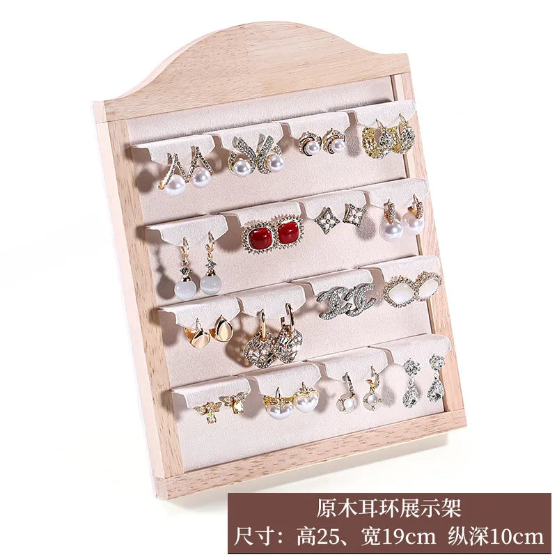Elegant Velvet Stand Earring Display Ring Holder Luxury Jewelry Accessories Organizer Vertical Style Wooden Material Premium Feel
