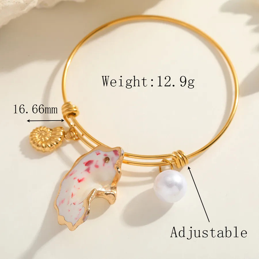 Cute Romantic Marine Style Irregular Geometric Conch 304 Stainless Steel 18K Gold Plated Imitation Pearl Bangle In Bulk