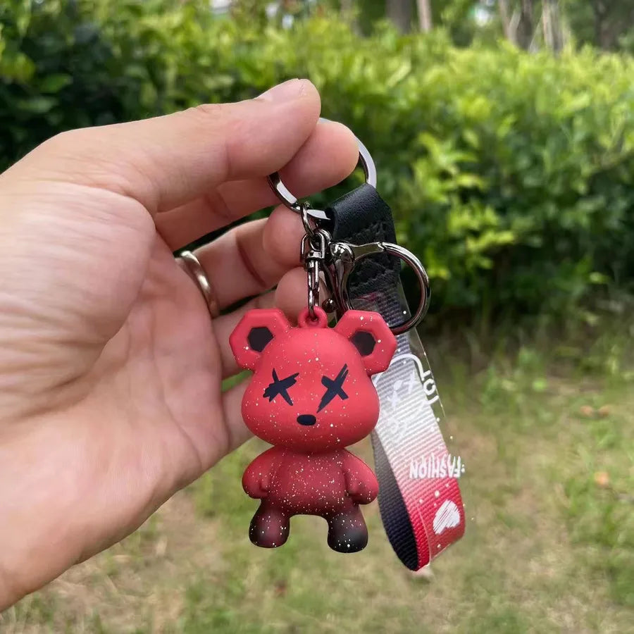 cartoon style cute bear silica gel unisex bag pendant keychain