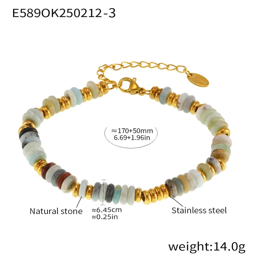 Elegant Vacation Simple Style Round natural stone Titanium Steel 18K Gold Plated Beaded Chain Bracelets In Bulk