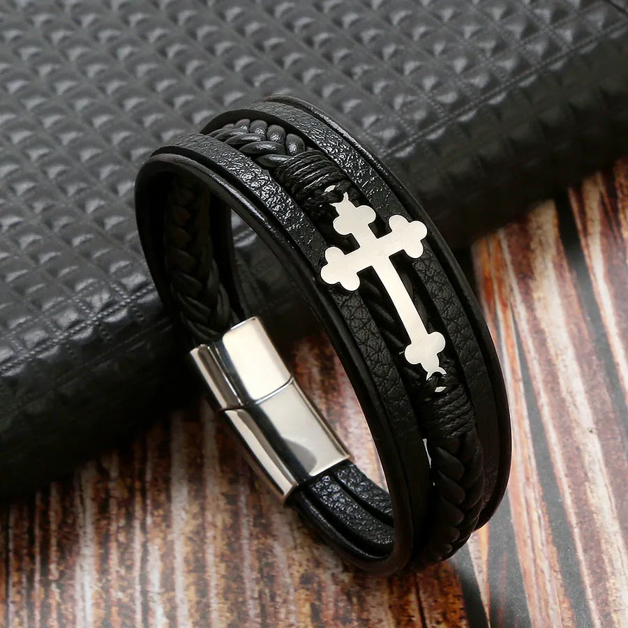 Hip-Hop Cross Stainless Steel Men's Bracelets