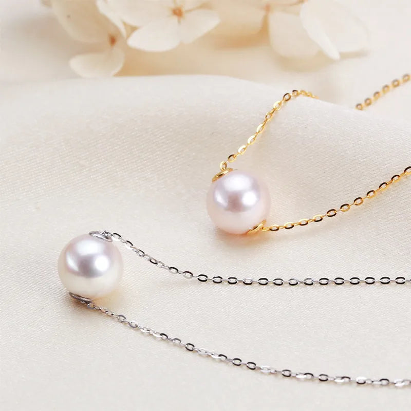925 Sterling Silver Freshwater Pearl cable chain Geometric Pendant Necklace