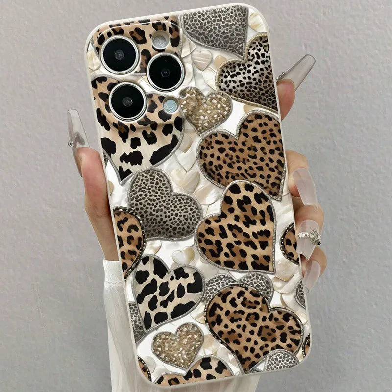 Fashionable Leopard Print Phone Case For Apple 16 15Promax iPhone 14Pro Protective Silicone Shell Drop Resistance Artistic Style