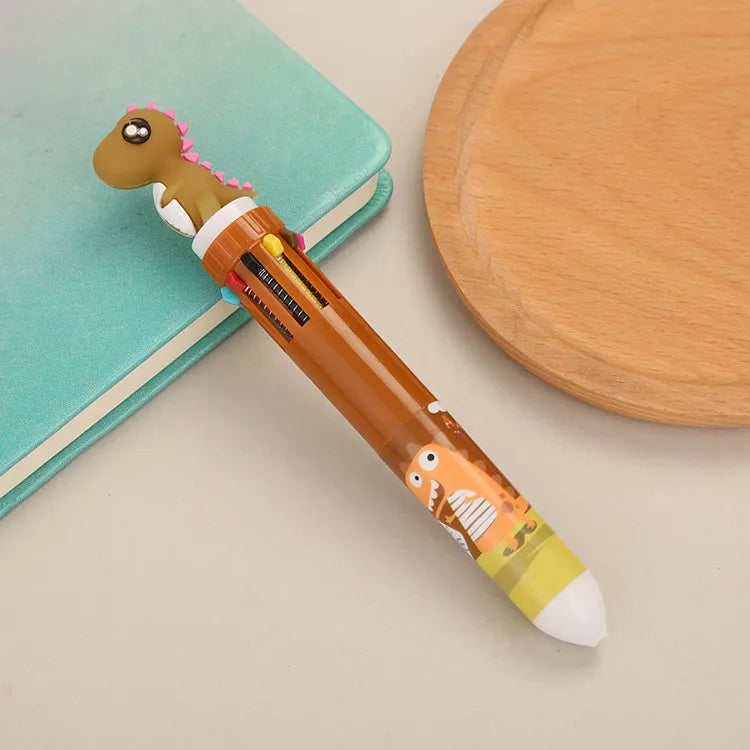 cartoon animal ten-color student stationery retractable ballpoint pen 1pcs