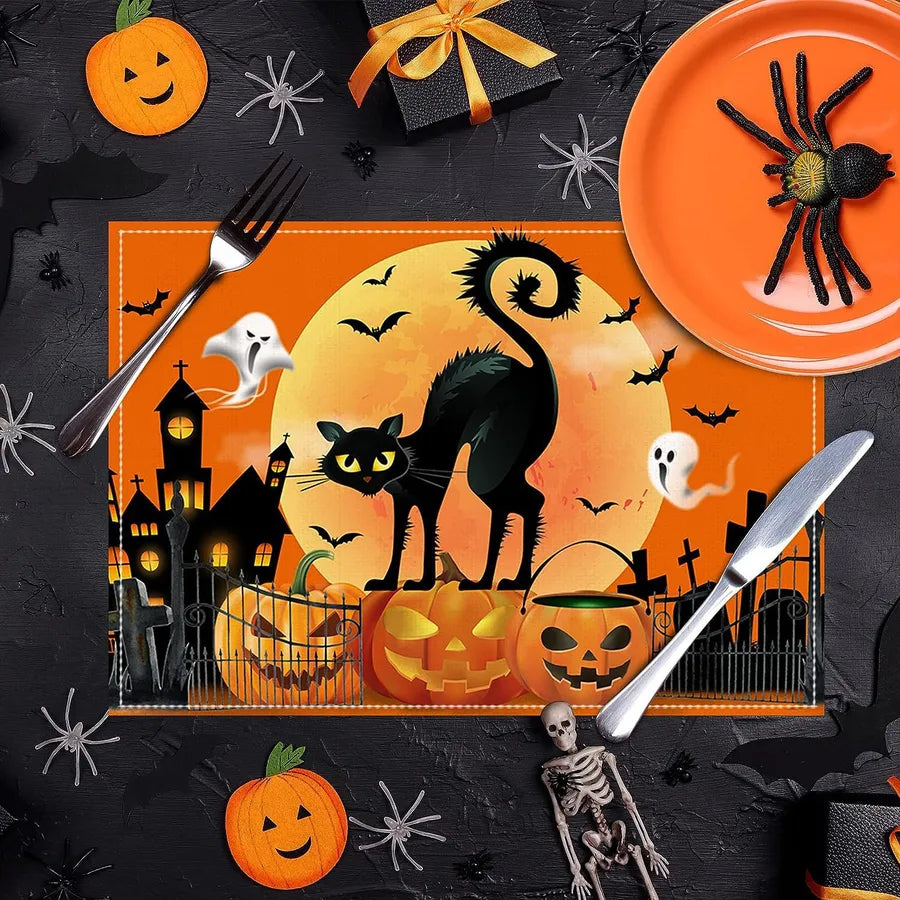 Halloween Dining Mat Trick Or Treat Series Combination Table Mat Restaurant Holiday Atmosphere Decoration Utensil Heat Resistant Pad