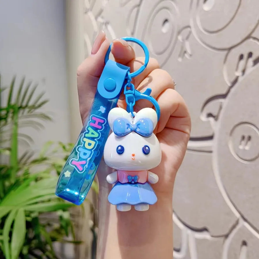 Creative Cartoon Cute Soft Plated Rabbit Doll Car Keychain Women Fashion Elegant Bag Pendant Gift