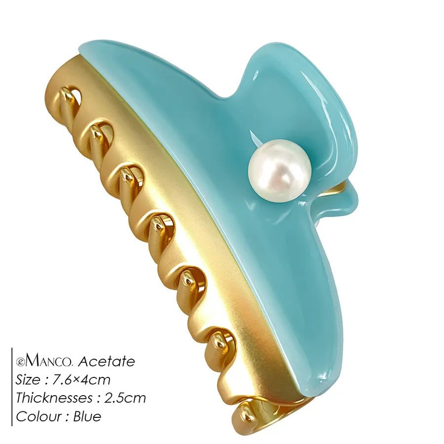 Dopamine Color Block Pearl Spring Clip Acetate Hair Grips Women Shark Clips Versatile Hair Accessories Casual Style