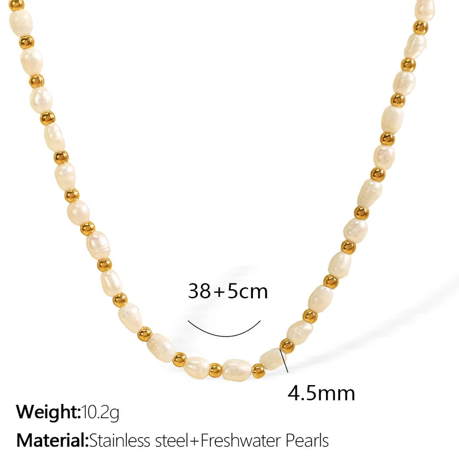 304 Stainless Steel Freshwater Pearl Beaded Chain Bracelets IG Style Baroque Style French Style