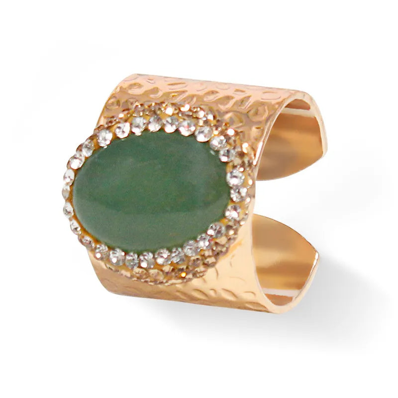 hip-hop retro oval natural stone crystal open ring