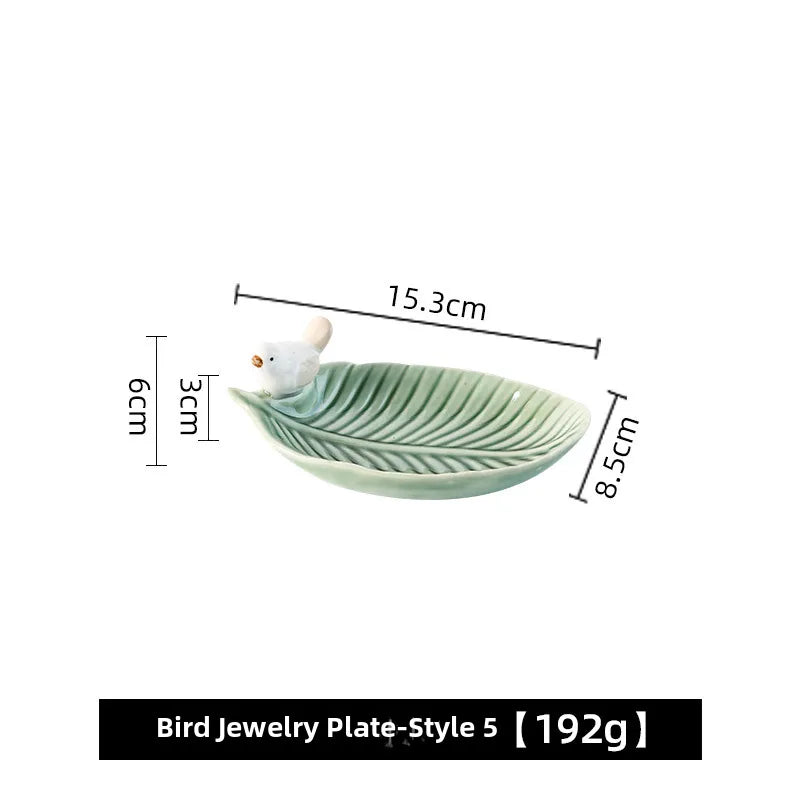 Bird Dim & Sum Plate Ceramic Jewelry Storage Plate Creative Cute Storage Rack Soap Dish Light Luxury High-end Plate