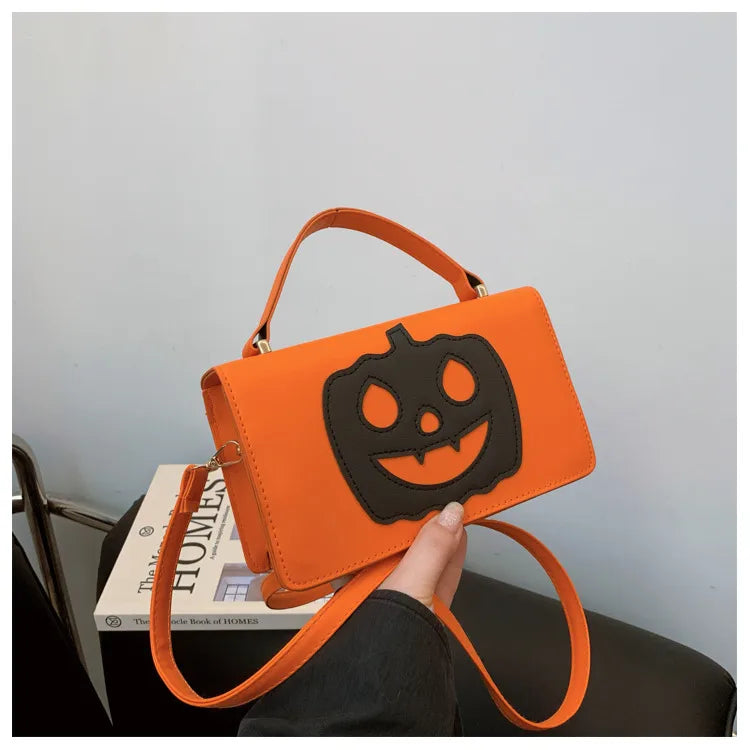 Halloween Themed Shoulder Crossbody Bag For Women Small Square Pumpkin Smile Face Bag Teenage Girl Heart Street Style Bag
