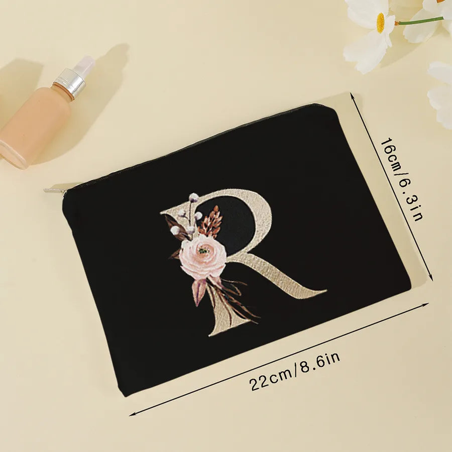 vintage style letter flower polyester square makeup bags