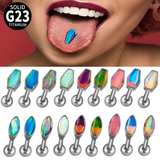 1 Piece Lip Rings Casual Elegant Vacation Coffin Horse Eye G23 Titanium Resin Opal Polishing Resin Opal Tongue Rings