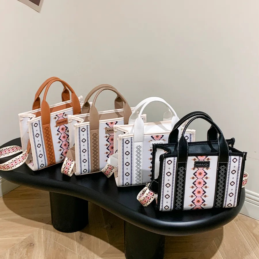 Women's Pu Leather Printing Ethnic Style Streetwear Square Zipper Shoulder Bag Handbag