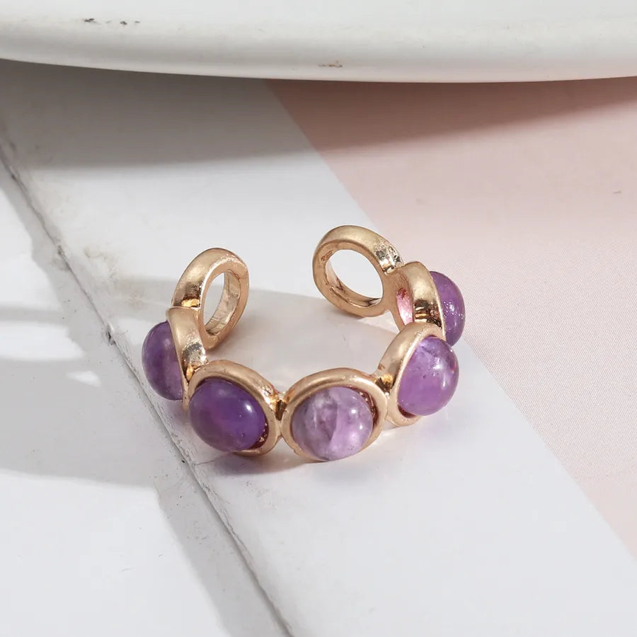 1 piece retro round alloy inlay natural stone resin pearl women's open ring