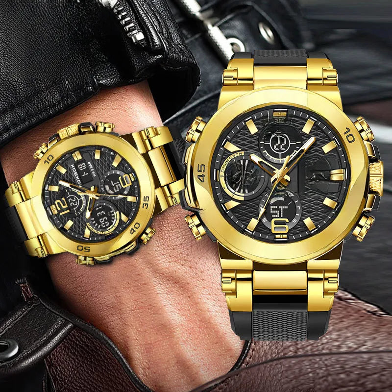new fashion multi-functional sports waterproof quartz double display calendar electric watch men's FOXBOX