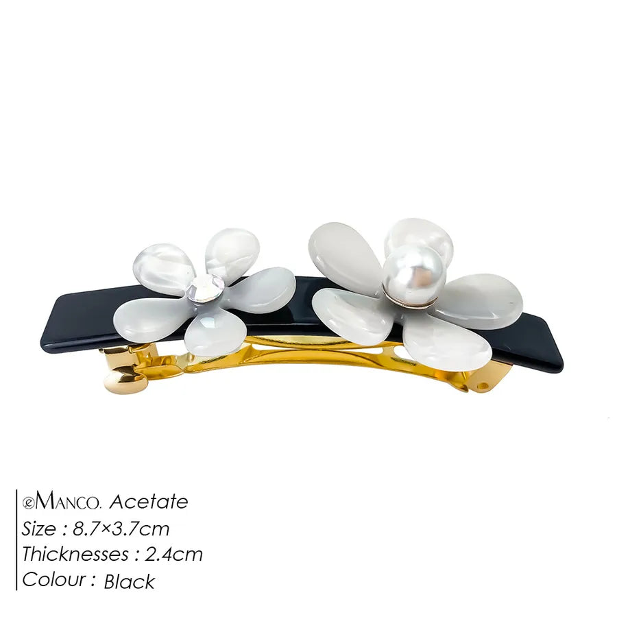 Elegant  Pearlescent Hair Clip Acetate Board Small Flower Duckbill Pearl Headwear Side Women's Hairpin