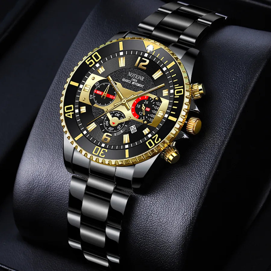 business color block single folding buckle quartz men's watches