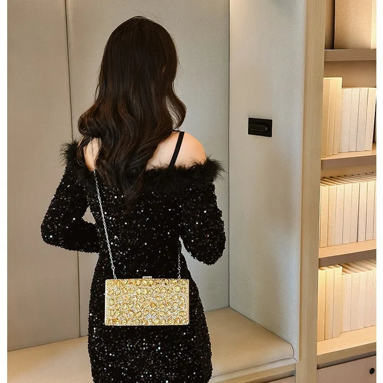 New   Rhinestone Square Banquet Annual Meeting Dress Holiday Clutch Bag Shoulder Bag Women's Bag