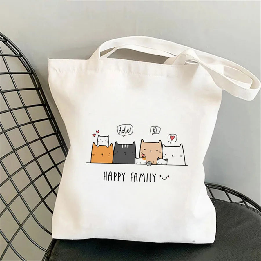 foreign trade Personification Cat printed canvas bag shoulder student fashion handbag in stock