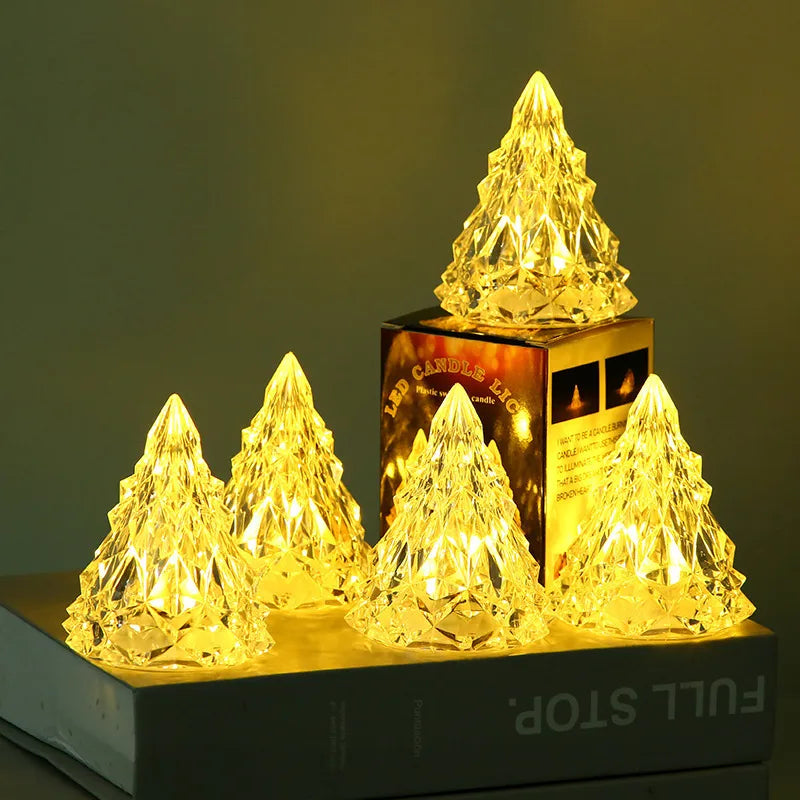 Trendy Cute Ice Crystal Night Light Christmas Tree Atmosphere Lamp Glowing Room Decorations Dormitory Ornaments Acrylic Material
