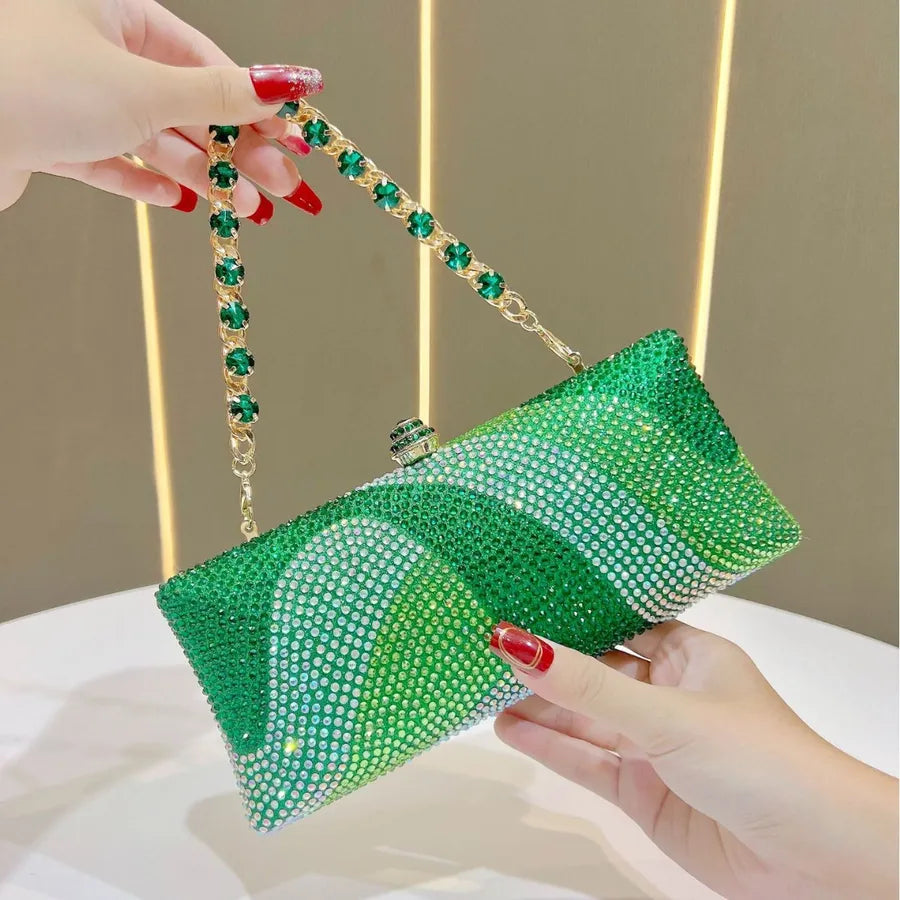 Shiny Full Diamond Evening Bag Party Ladies Handbag Wedding Maid Of Honor Chain Bag Sparkling Dinner Bag Square Polyester