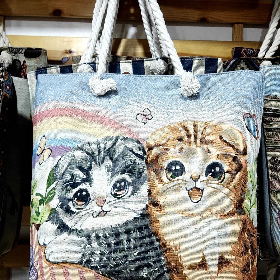 Women's Large Canvas Animal Cartoon Vacation Ethnic Style Bucket Zipper Tote Bag