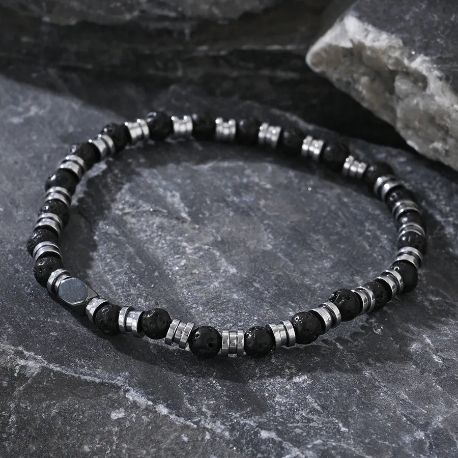 Europe and America  Hot-Selling New Arrival Bohemian Style Natural Gall Stone Frosted Volcanic Rock Beads String Bracelet Vintage Casual