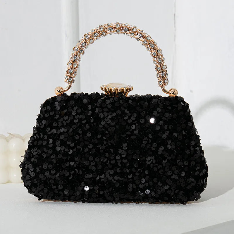 Black Gold Silver Polyester Color Block Square Evening Bags
