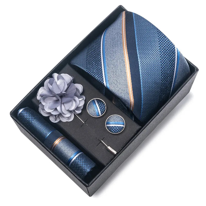 commute geometric stripe cashew nuts polyester yarn men's square scarf cufflinks tie