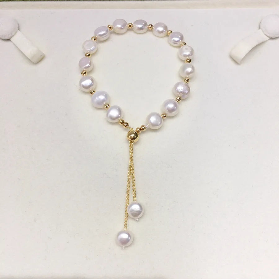 Zhuji Mountain Lake 8-9mm Baroque Natural Freshwater Pearl Bracelet Drawable Adjuvable Pearl Jewelry Wholesale