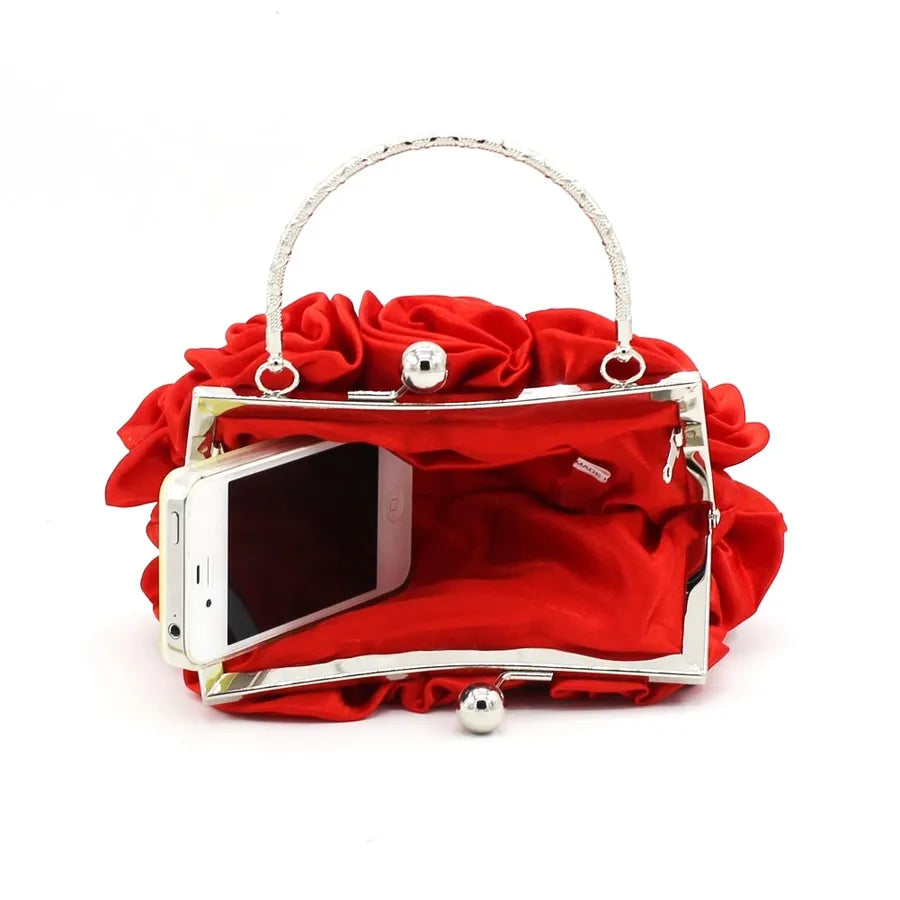 Sweet Elegant Rose Flower Handbag Evening Bag Bridal Maidsmaid Bridesmaid Handheld Crossbody Silk Satin Printed Floral Bag