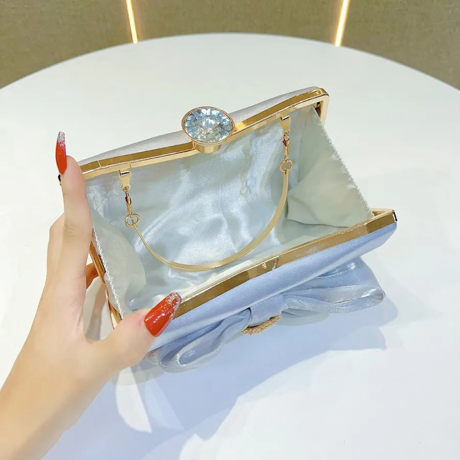 Retro Butterfly Knot Fairy Elegant Evening Handbag Single Shoulder Slant Carry Women Bags Dinner Purse Pillow Shape Polyester