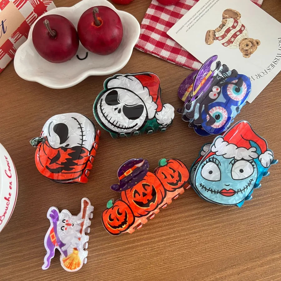 Halloween Jack Pumpkin Hair Clip Festive Apple Face Shark Clip Girls Holiday Headwear Skeleton Design Mixed Material Hair Accessory