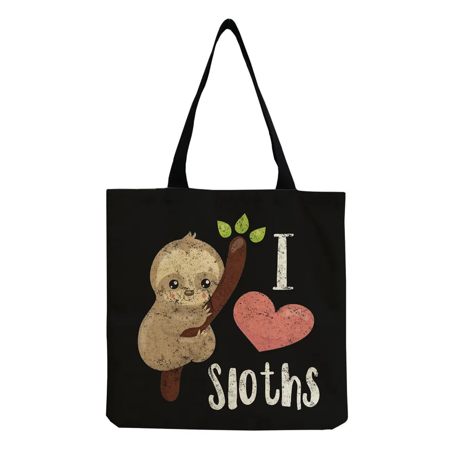 Women's Cute Cartoon Letter Linen Shopping bags