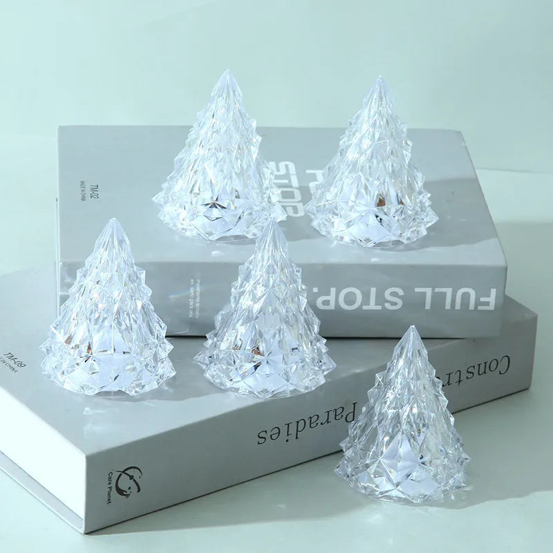 Trendy Cute Ice Crystal Night Light Christmas Tree Atmosphere Lamp Glowing Room Decorations Dormitory Ornaments Acrylic Material