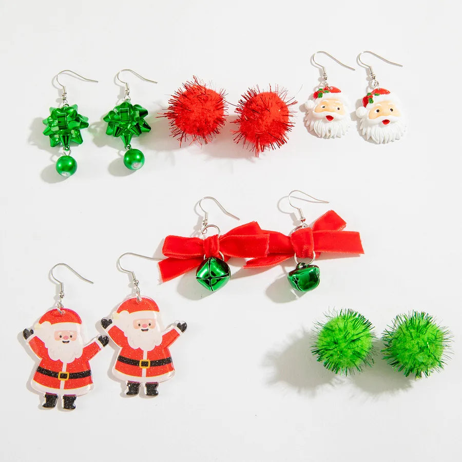 Christmas Santa Claus Bell Furry Ball Earring Set Six Pieces Design Iron Flower Christmas earrings Alloy Material European Style