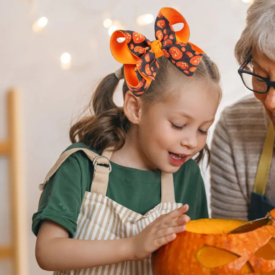 Halloween Thanksgiving Double Layer Bow Knot Pumpkin Ghost Themed Children's Hair Accessories Customizable Fall Season