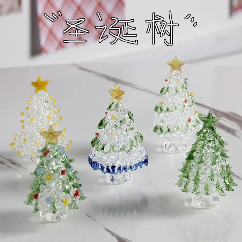 Zibo Lushila Glass Frosted Christmas Tree Craftwork Decorations Home Office Desktop Decoration Festive Season Gift
