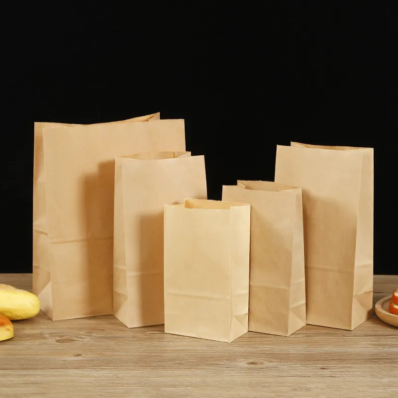Thickened Food Kraft Paper Bag Customized Square Bottom Bag Baking Takeaway  and  Film Anti-oil Storage Packaging Bag