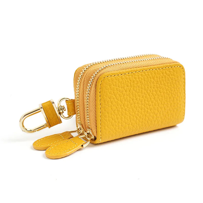 universal leather car key case  utility vehicle key case portable double zipper key case