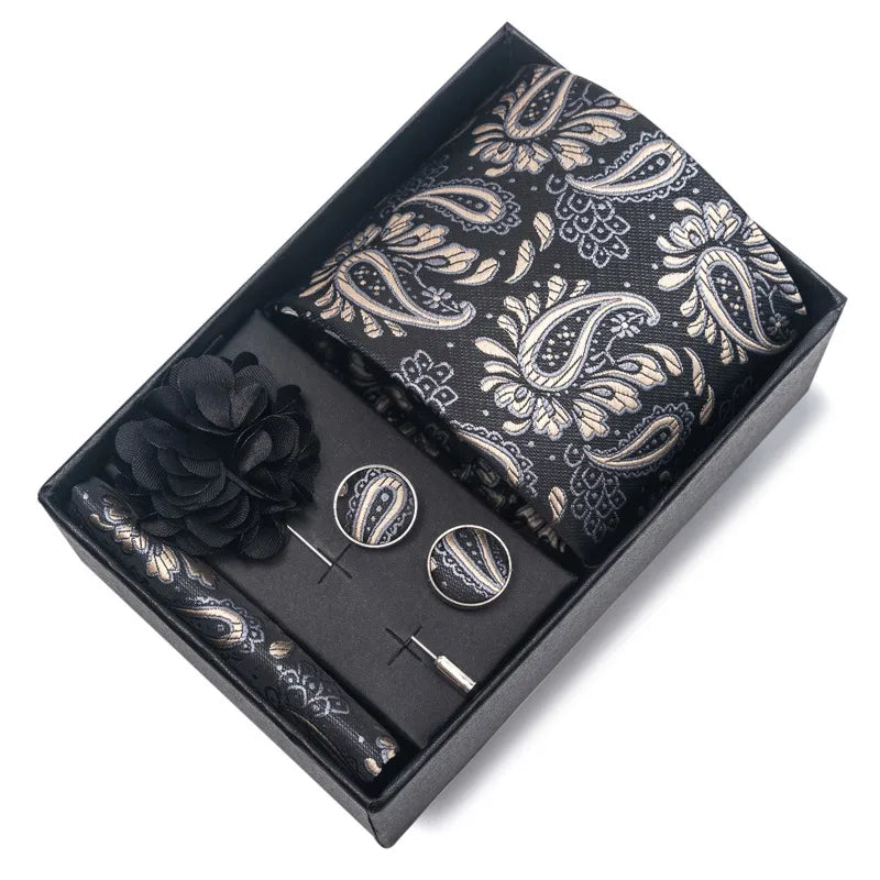 commute geometric stripe cashew nuts polyester yarn men's square scarf cufflinks tie