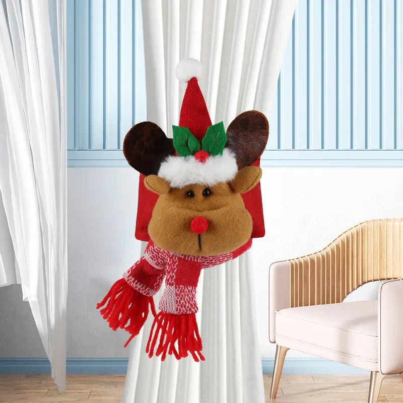 Christmas Decorations 3D Cartoon Style Snowman Themed Home Curtain Door Drape Decorations Creative Polyester Material