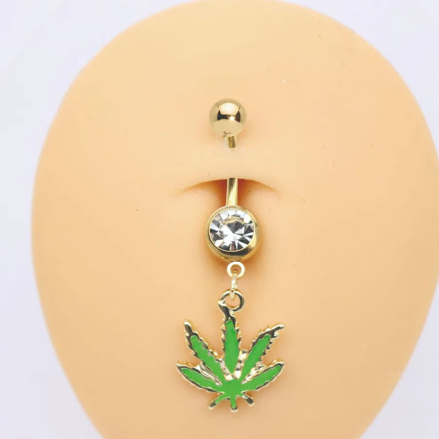 elegant sunflower maple leaf stainless steel alloy copper epoxy inlay rhinestones white gold plated gold plated belly ring