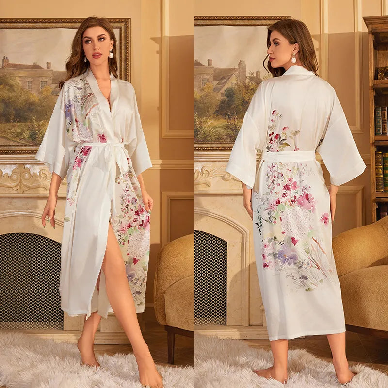 new satin chiffon ice silk light bathrobe multicolors