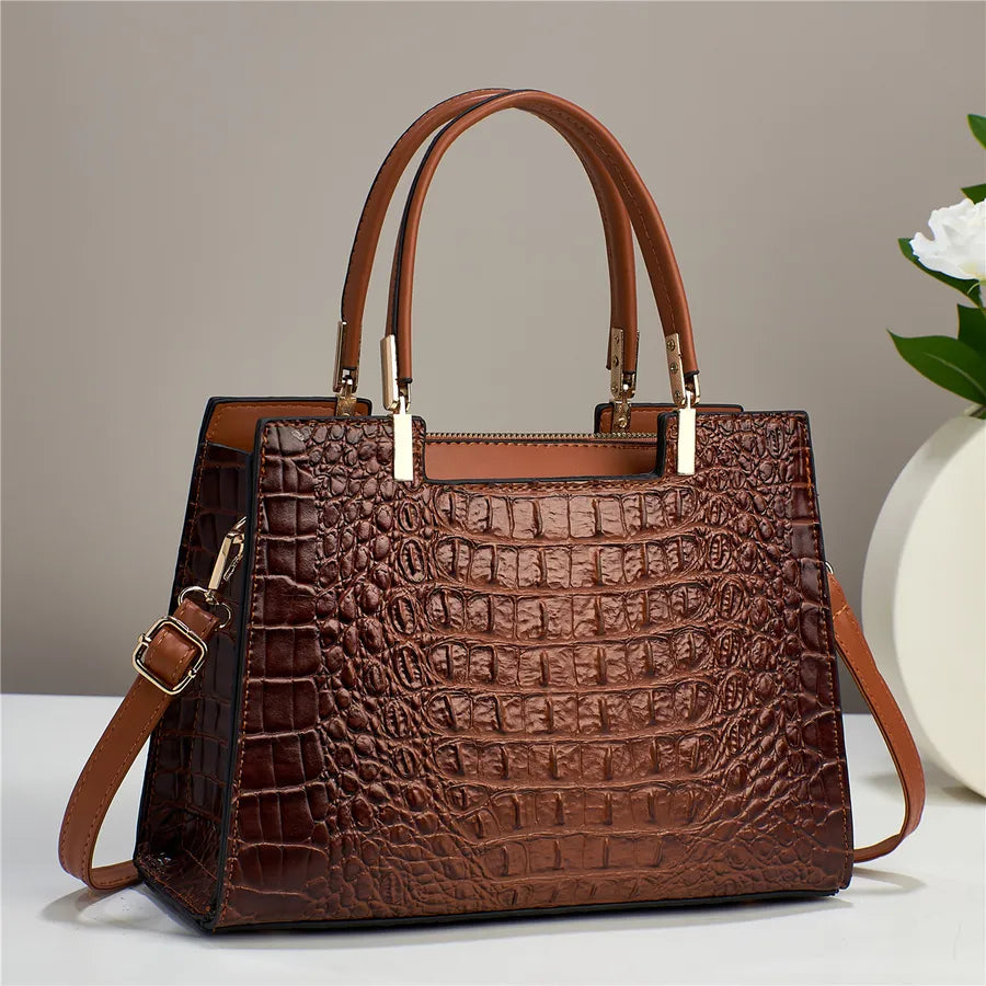 women's pu leather solid color elegant square zipper handbag