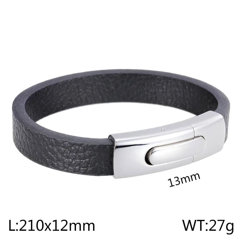 simple style commute color block stainless steel pu leather plating gold plated men's bangle
